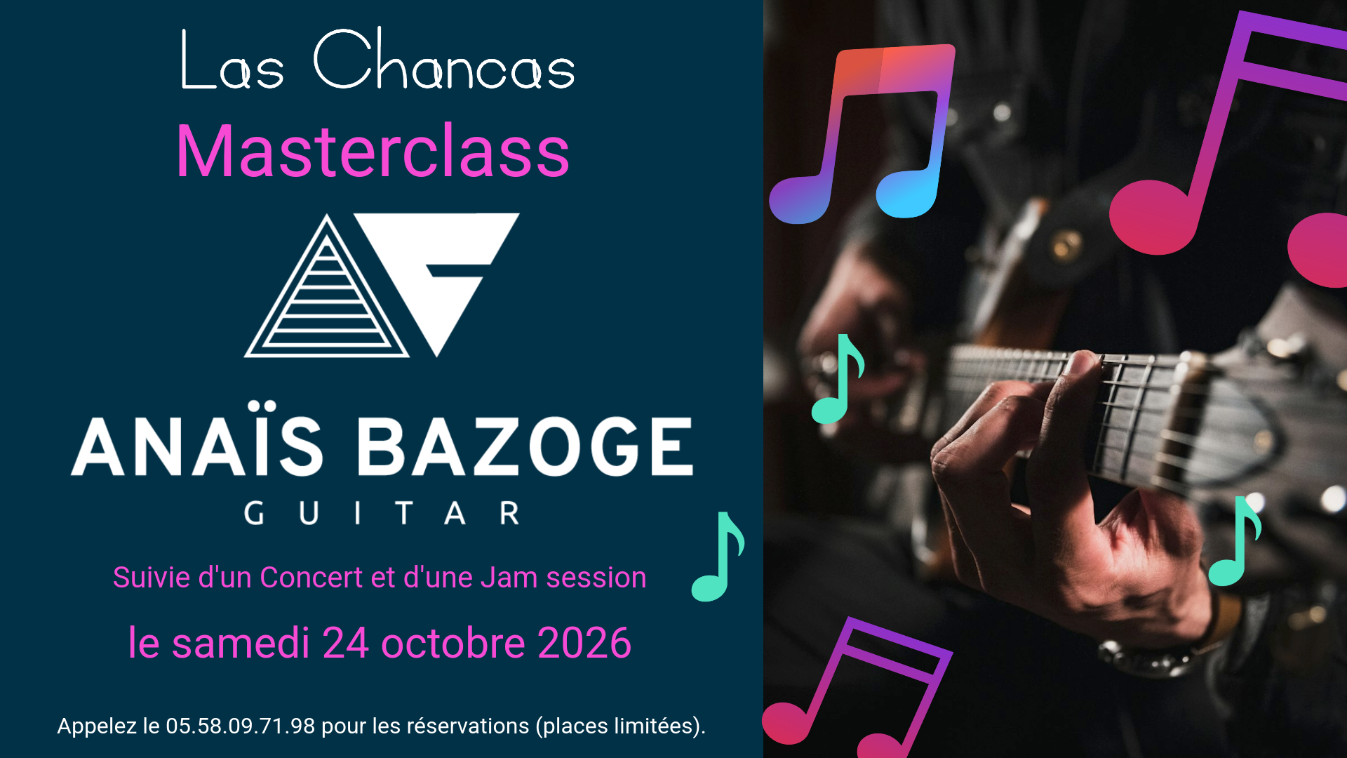 Guitar'in Born : Masterclass dans les Landes avec Anaïs BEZOGE le 23 octobre 2026 au camping Las Chancas, dans la salle de séminaire La Hugotière